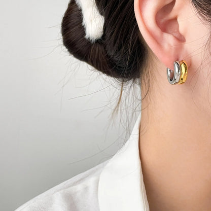 Dual Tone Hoop Earrings – Gold & Silver Stainless Steel Huggies