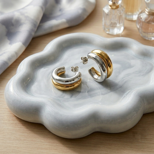 Dual Tone Hoop Earrings – Gold & Silver Stainless Steel Huggies