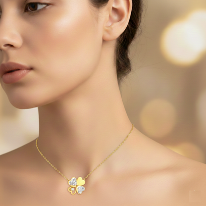 Luxe Four-Leaf Clover Oil Drop Pendant Necklace — White Diamond Accent
