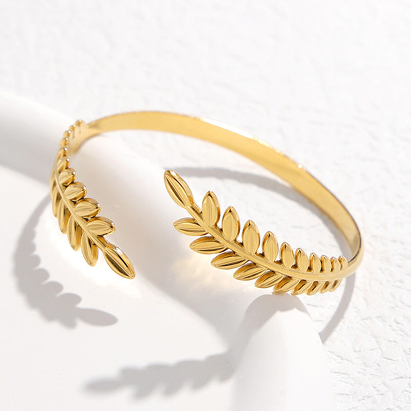 Bracelet JONC Feuille d'Or Inspiré de la Nature