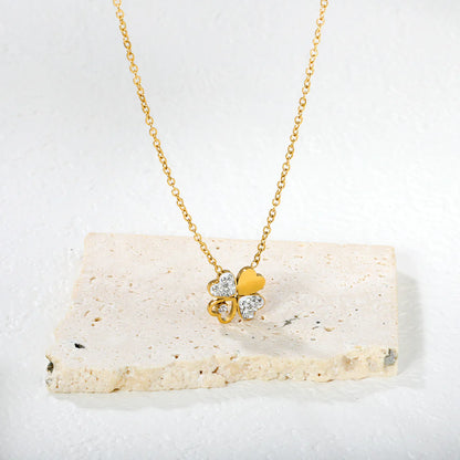 Luxe Four-Leaf Clover Oil Drop Pendant Necklace — White Diamond Accent