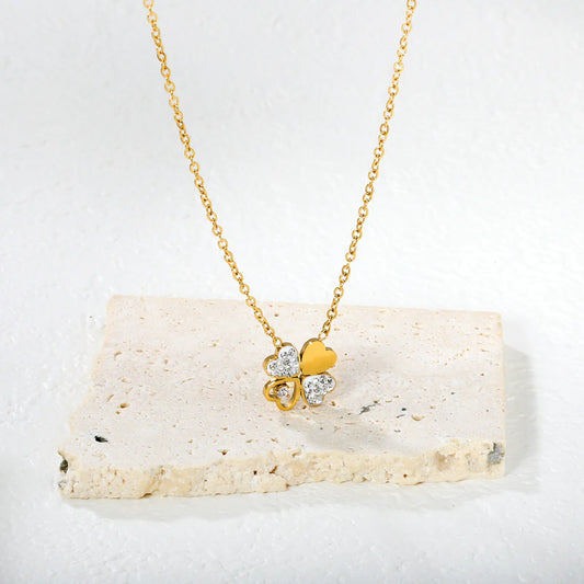 Luxe Four-Leaf Clover Oil Drop Pendant Necklace — White Diamond Accent