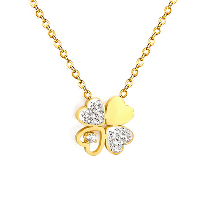 Luxe Four-Leaf Clover Oil Drop Pendant Necklace — White Diamond Accent