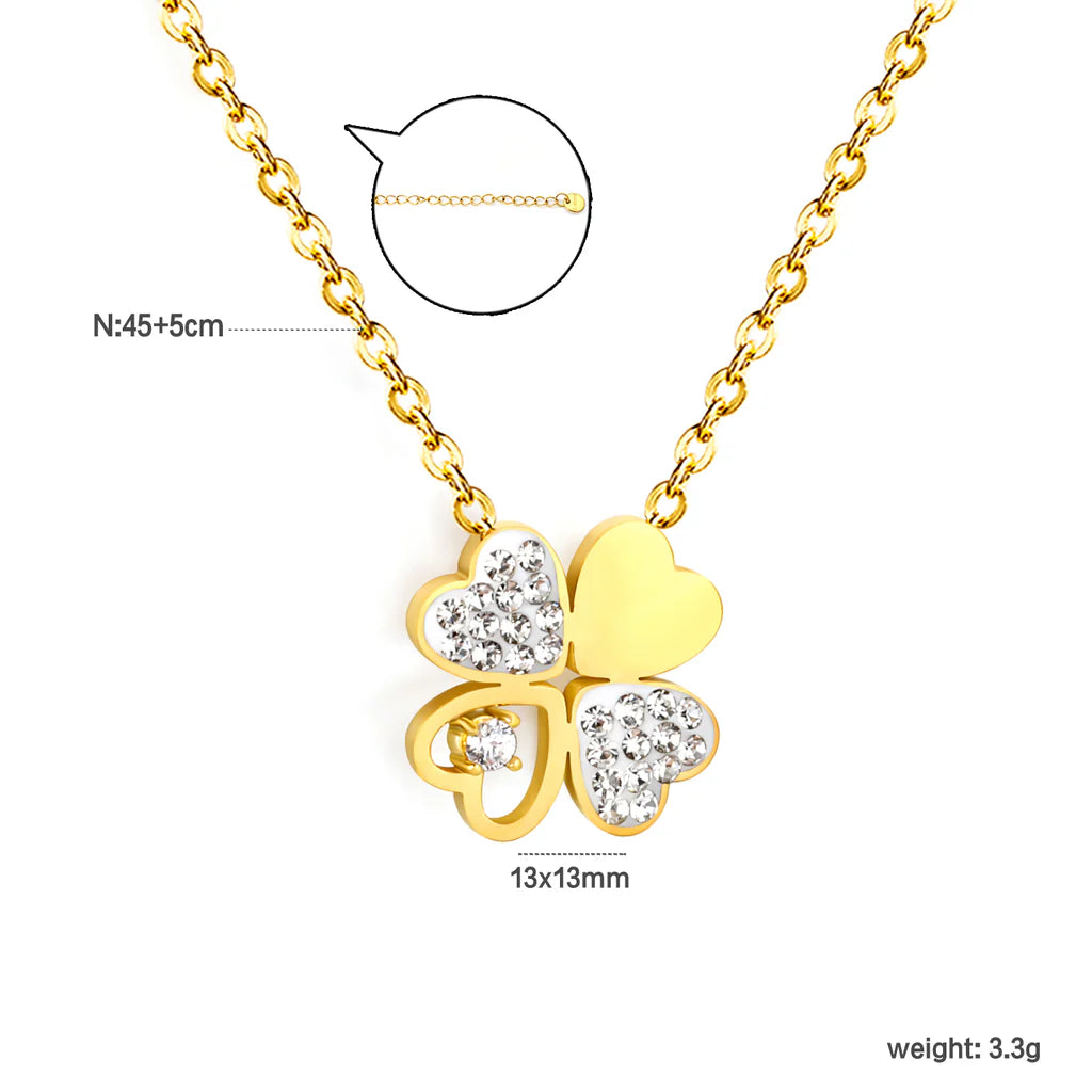 Luxe Four-Leaf Clover Oil Drop Pendant Necklace — White Diamond Accent