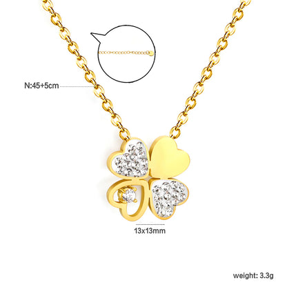Luxe Four-Leaf Clover Oil Drop Pendant Necklace — White Diamond Accent