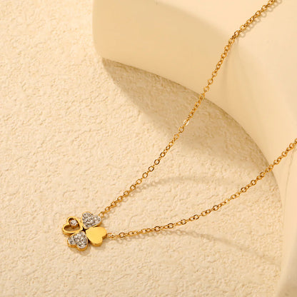 Luxe Four-Leaf Clover Oil Drop Pendant Necklace — White Diamond Accent