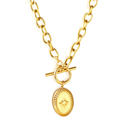 Gold necklace with a pendant on a white background