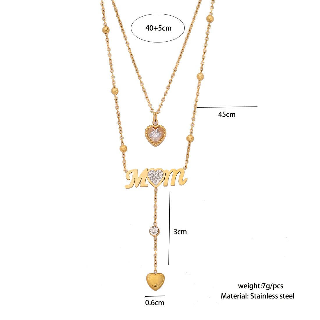 Double Layer Mom Heart Drop Necklace – 18K Gold Plated Stainless Steel
