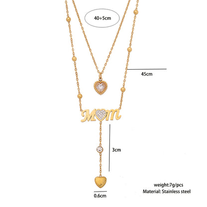 Double Layer Mom Heart Drop Necklace – 18K Gold Plated Stainless Steel