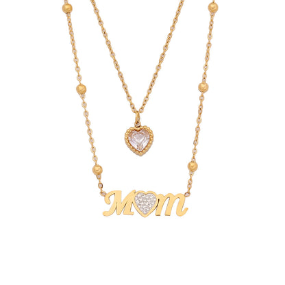Double Layer Mom Heart Necklace – 18K Gold Plated Stainless Steel