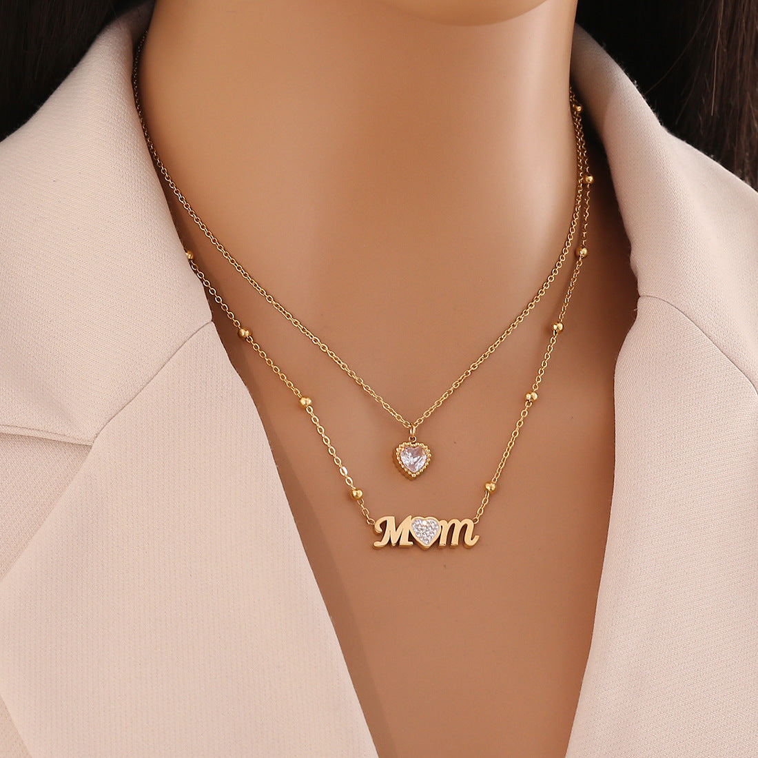 Double Layer Mom Heart Necklace – 18K Gold Plated Stainless Steel