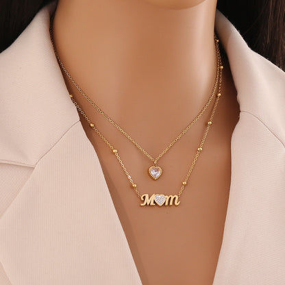 Double Layer Mom Heart Necklace – 18K Gold Plated Stainless Steel