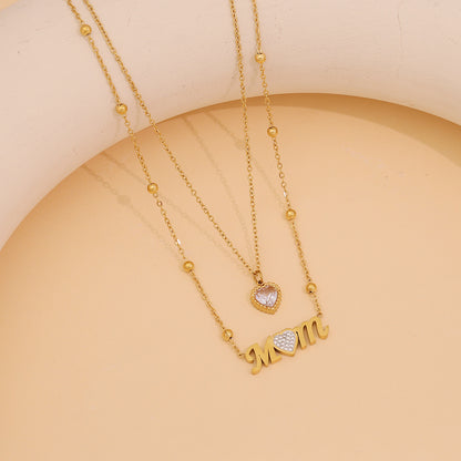 Double Layer Mom Heart Necklace – 18K Gold Plated Stainless Steel