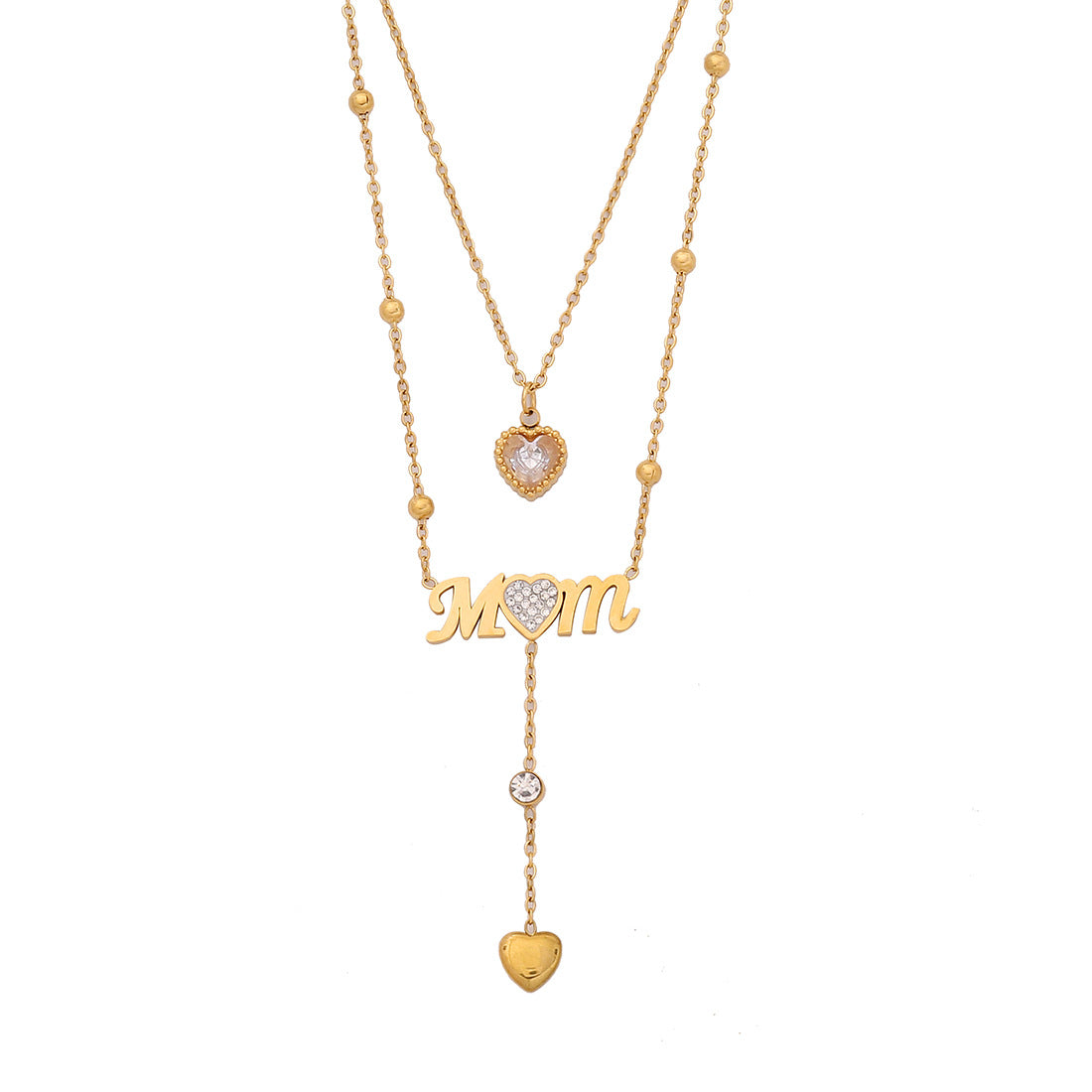 Double Layer Mom Heart Drop Necklace – 18K Gold Plated Stainless Steel