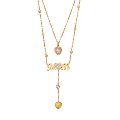 Double Layer Mom Heart Drop Necklace – 18K Gold Plated Stainless Steel