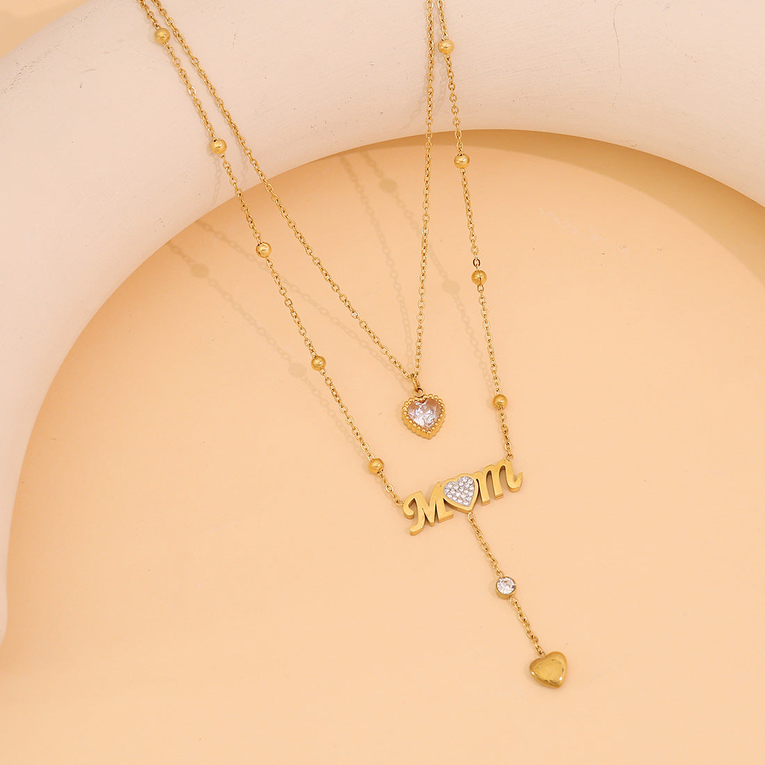 Double Layer Mom Heart Drop Necklace – 18K Gold Plated Stainless Steel