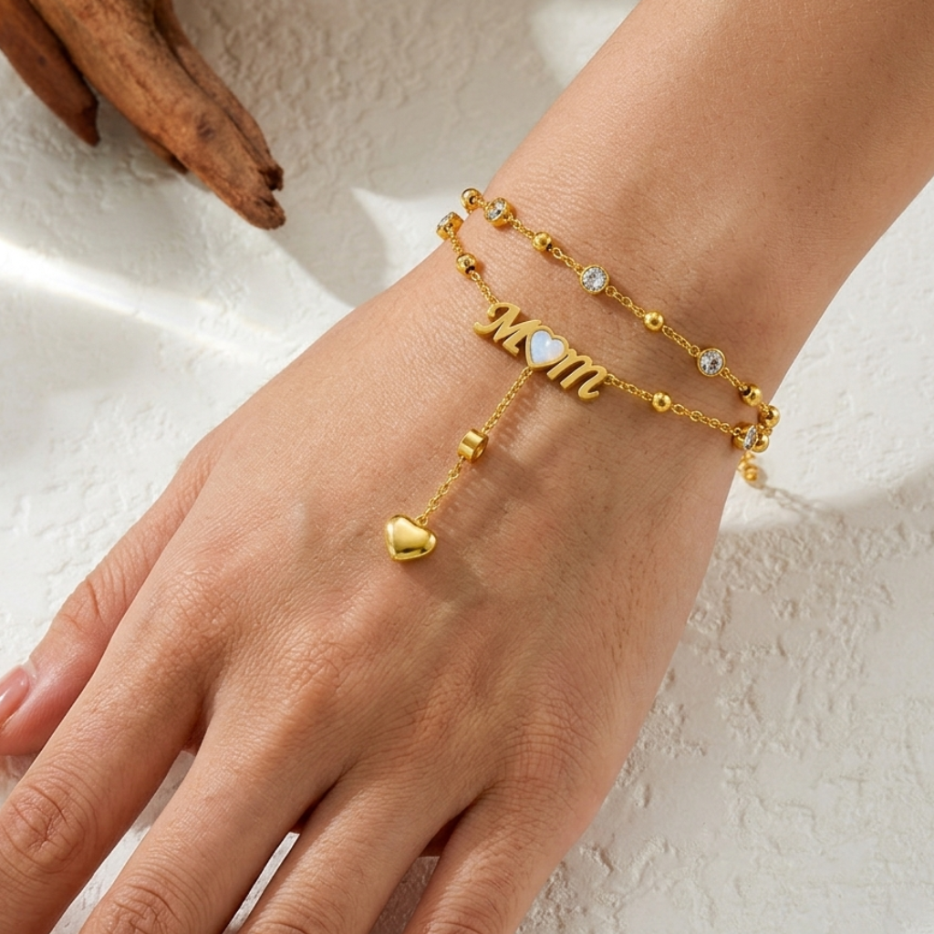 Mom Love Tassel Bracelet – 18K Gold Plated Stainless Steel Layered Bracelet