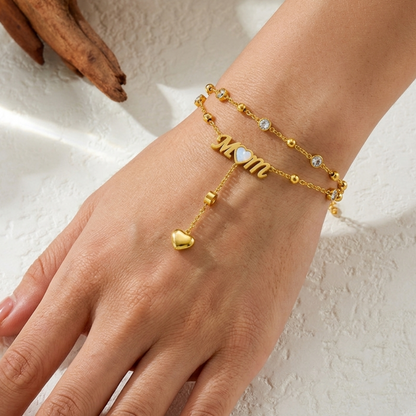Mom Love Tassel Bracelet – 18K Gold Plated Stainless Steel Layered Bracelet