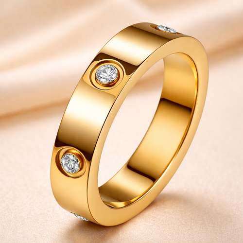 Lumière Studded Gold Band Ring — Minimal Diamond-Accent Design