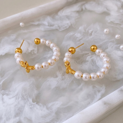 Classic Pearl Hoop Earrings – 18K Gold Plated Stainless Steel