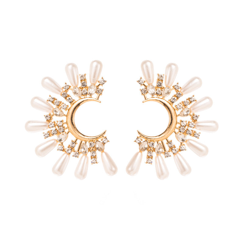 Elegant C-Shape Inlay Stainless Steel & Titanium Pearl Zircon Ear Studs