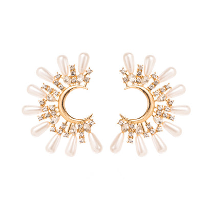 Elegant C-Shape Inlay Stainless Steel & Titanium Pearl Zircon Ear Studs