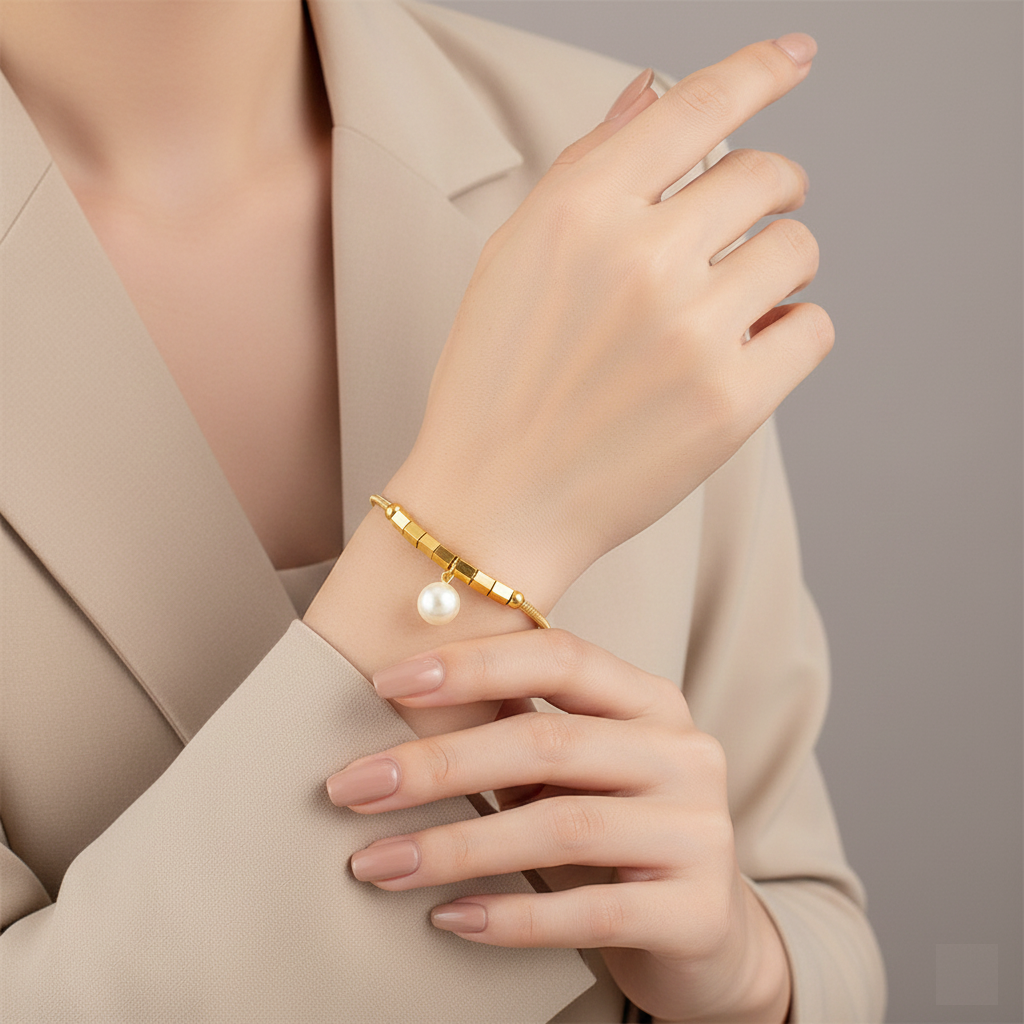 Golden Pearl Drop Bracelet