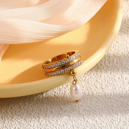 Stack Pearl Drop Ring