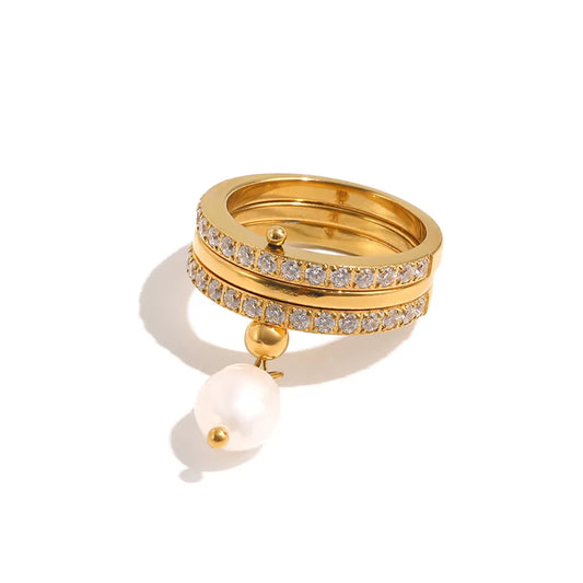Stack Pearl Drop Ring
