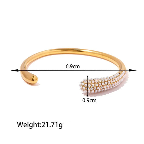 Pearl Bangle - 18K Gold Plated Stainless Steel