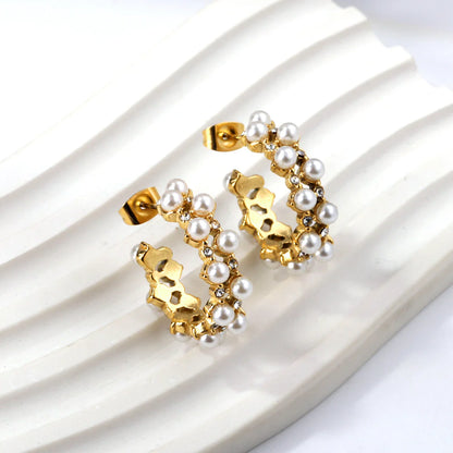 Lustrous Pearl Arc Statement Earrings
