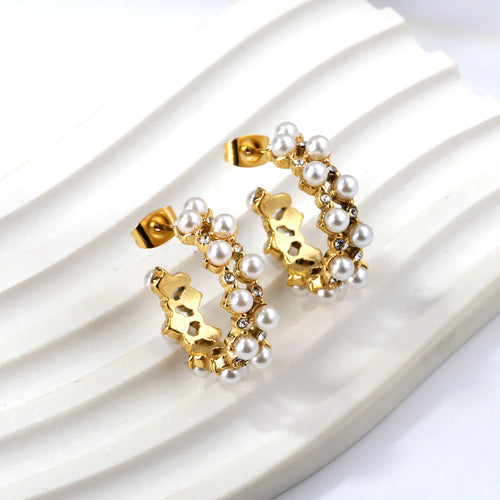 Lustrous Pearl Arc Statement Earrings