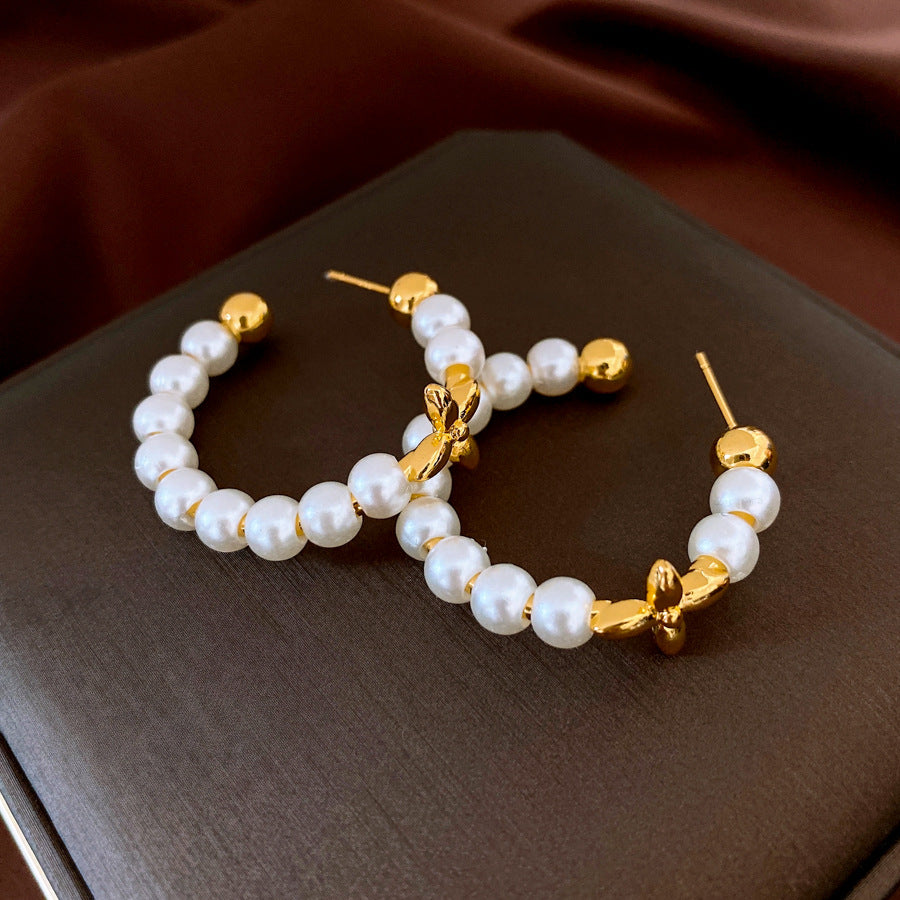 Classic Pearl Hoop Earrings – 18K Gold Plated Stainless Steel