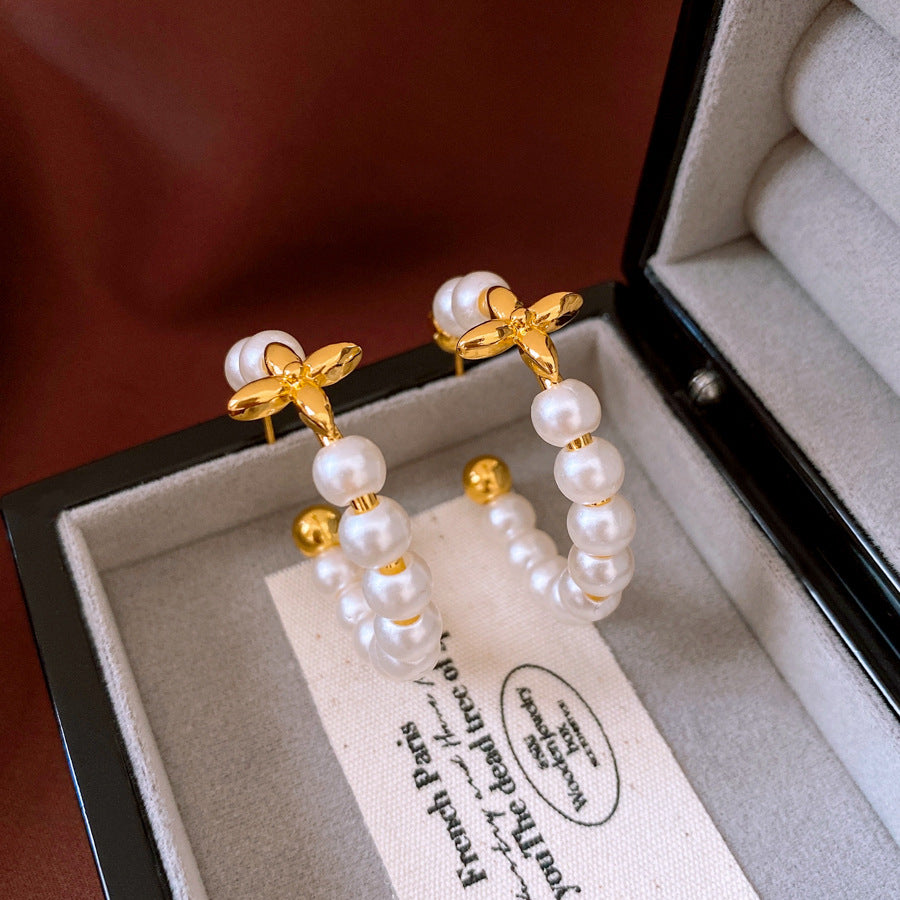 Classic Pearl Hoop Earrings – 18K Gold Plated Stainless Steel