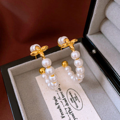 Classic Pearl Hoop Earrings – 18K Gold Plated Stainless Steel