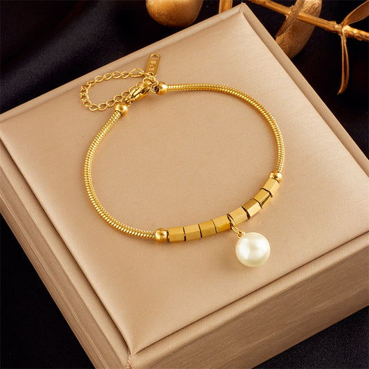 Golden Pearl Drop Bracelet