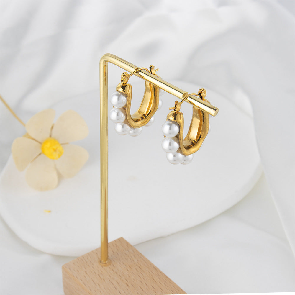 Retro Pearl Hoop Earrings – 18K Gold Plated Stainless Steel Hoops