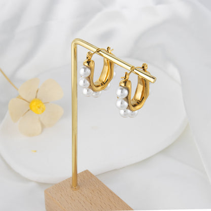 Retro Pearl Hoop Earrings – 18K Gold Plated Stainless Steel Hoops