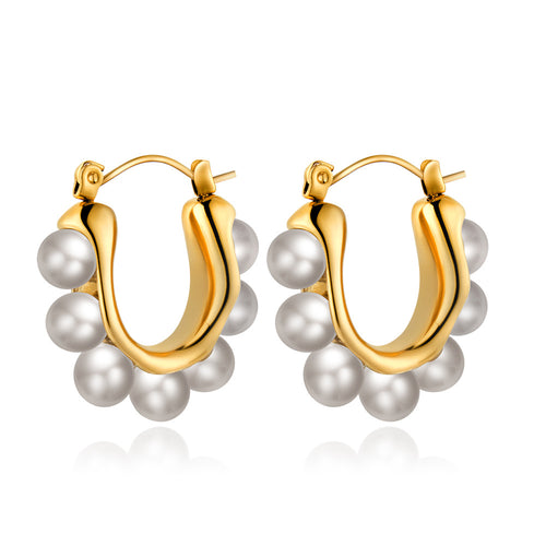 Retro Pearl Hoop Earrings – 18K Gold Plated Stainless Steel Hoops