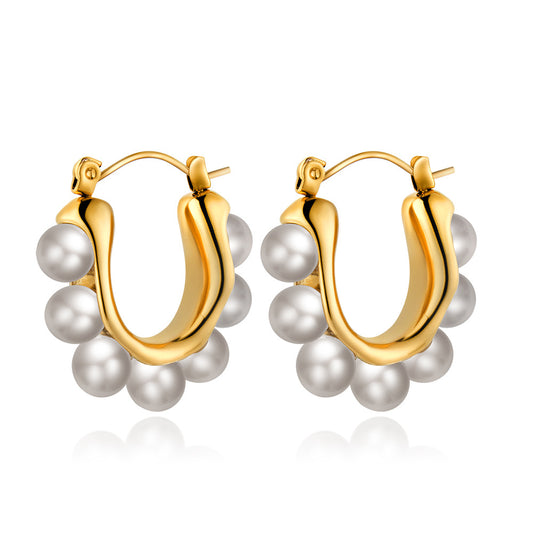 Retro Pearl Hoop Earrings – 18K Gold Plated Stainless Steel Hoops