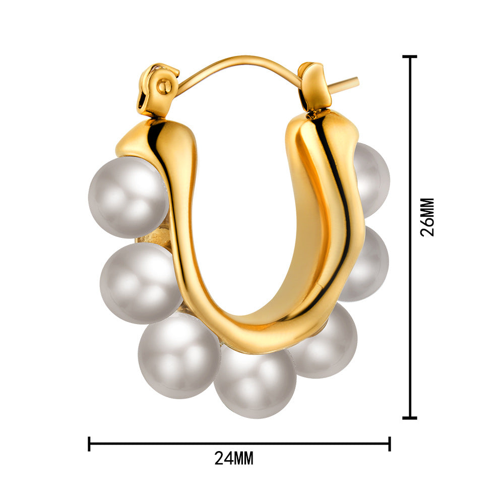 Retro Pearl Hoop Earrings – 18K Gold Plated Stainless Steel Hoops
