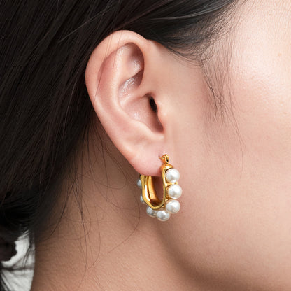 Retro Pearl Hoop Earrings – 18K Gold Plated Stainless Steel Hoops