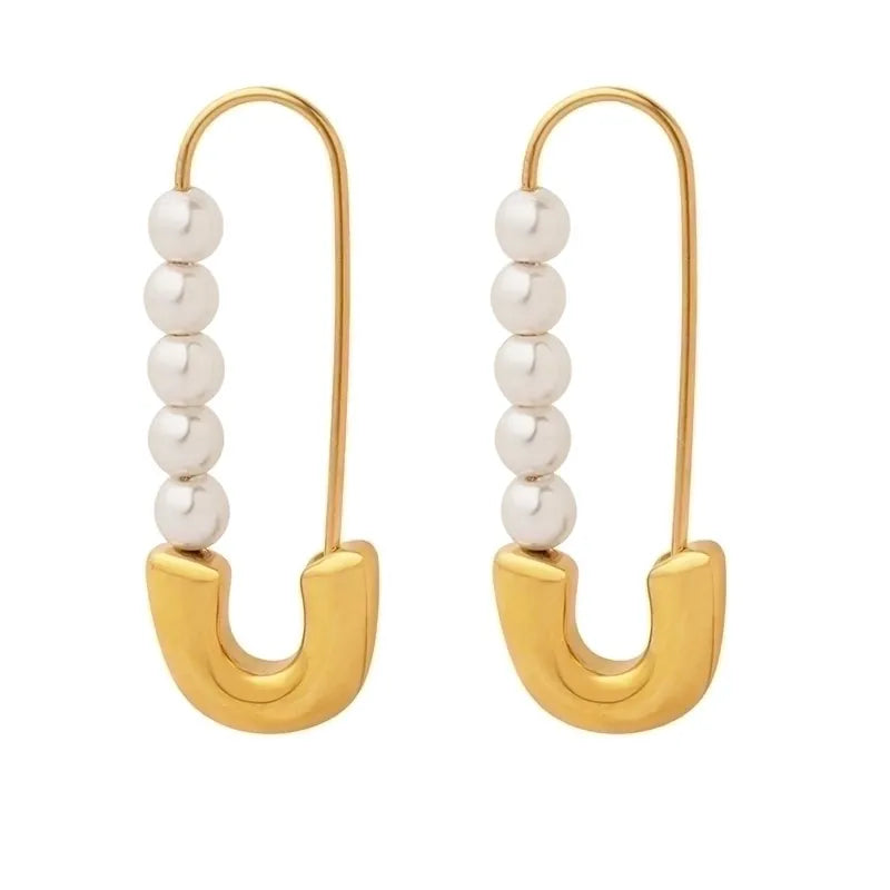 Pearl Geometry Earrings – 18K Gold Plated Stainless Steel Statement Earrings