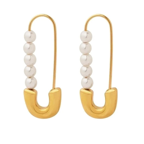 Pearl Geometry Earrings – 18K Gold Plated Stainless Steel Statement Earrings