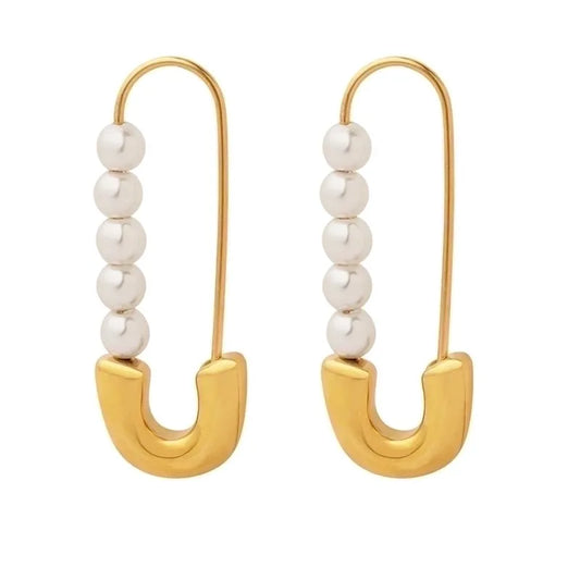 Pearl Geometry Earrings – 18K Gold Plated Stainless Steel Statement Earrings