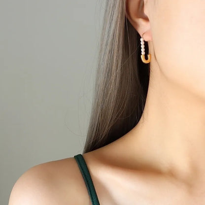 Pearl Geometry Earrings – 18K Gold Plated Stainless Steel Statement Earrings