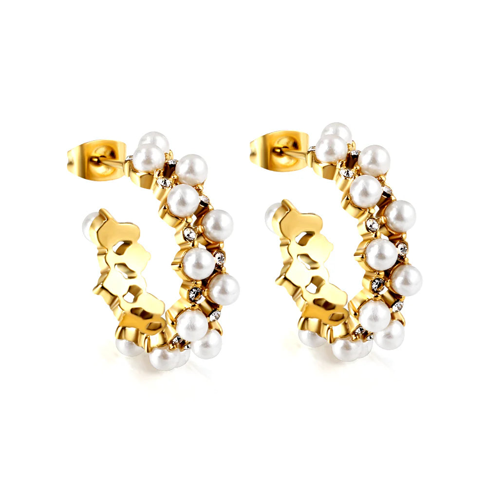 Lustrous Pearl Arc Statement Earrings