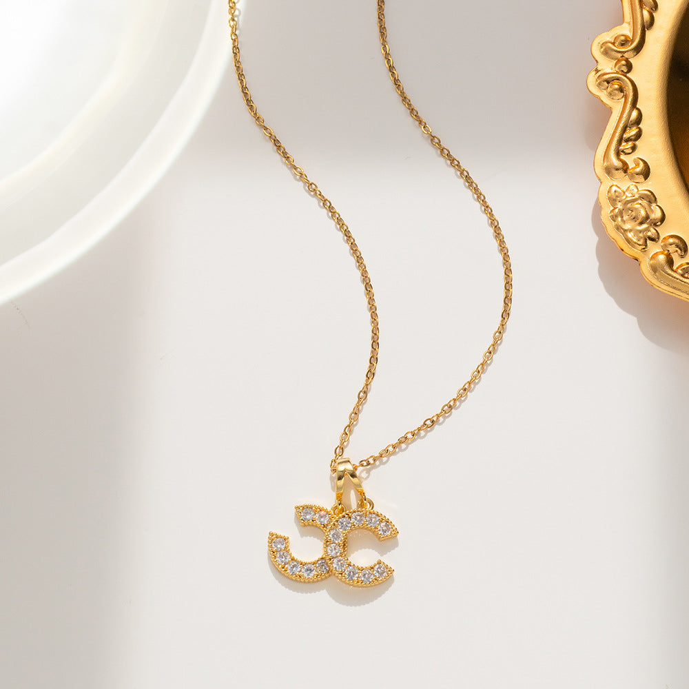Fashion Titanium Steel Double C Pendant Necklace – Akvira Luxe