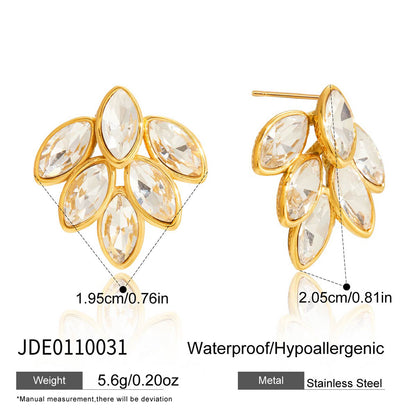 Fashion Stainless Steel Rhinestone Leaf Stud Earrings – Akvira Luxe