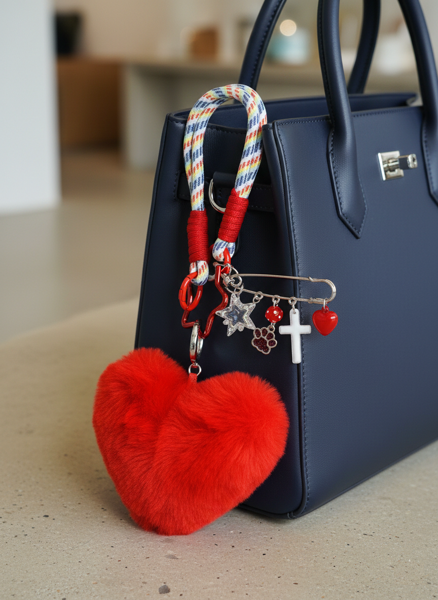 Porte-clés Cœur Moelleux — Adorable Accessoire de Sac à Breloques Multiples